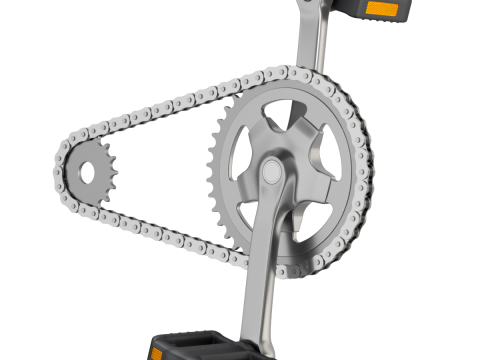 Animaci&oacute;n de transmisi&oacute;n de cadena de rodillos de bicicleta. Modelo 3D