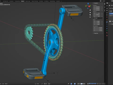 Bike roller chain transmission animation 3D Model