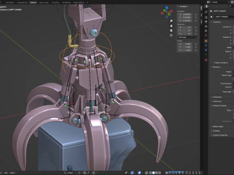 Rigged Industrial Hydromechanical Claw 3D Model