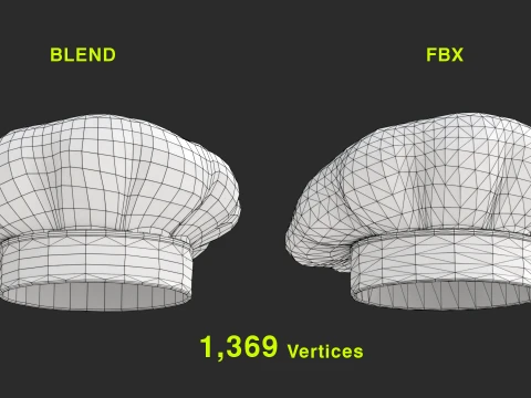 Chef hat with low-poly mesh 3D Model