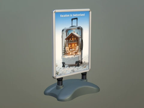 Waterbase sign board with low-poly mesh 3D Model