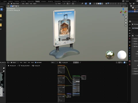Waterbase sign board with low-poly mesh 3D Model