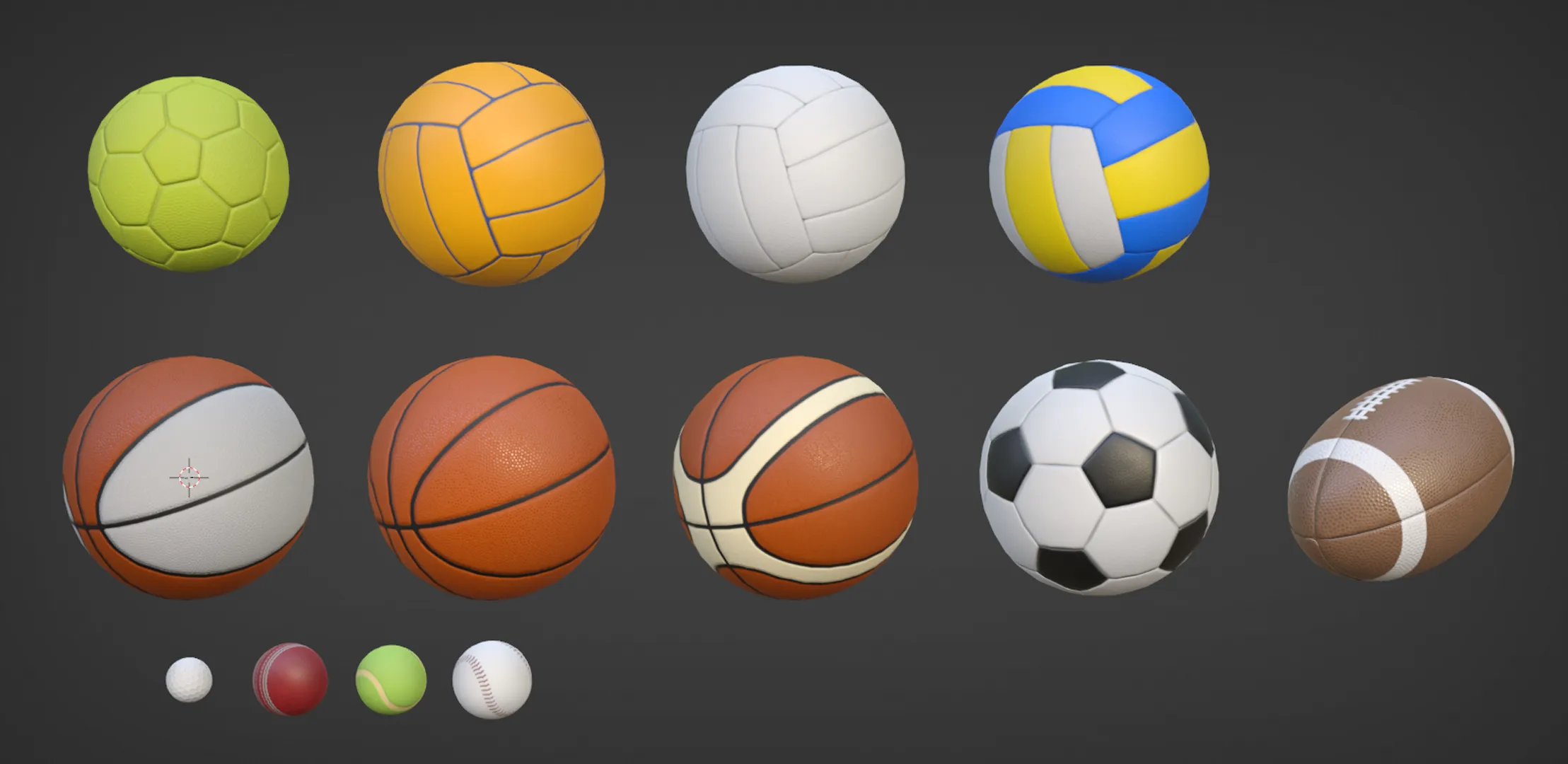Sport balls set with low-poly mesh 3D Model .c4d .max .obj .3ds .fbx .stl .blend 