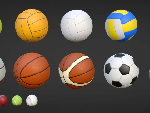 Sport balls set with low-poly mesh 3D Model