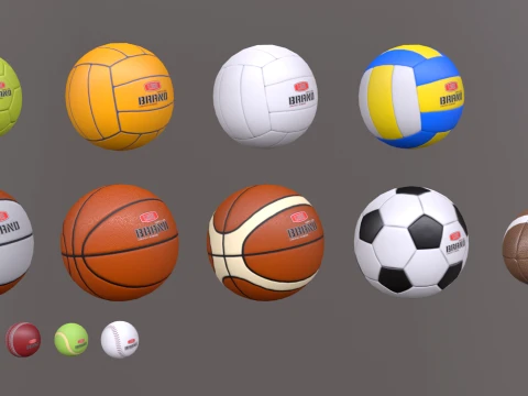 Sport balls set with low-poly mesh 3D Model