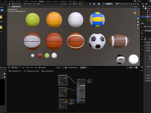Sport balls set with low-poly mesh 3D Model
