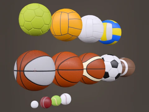 Sport balls set with low-poly mesh 3D Model