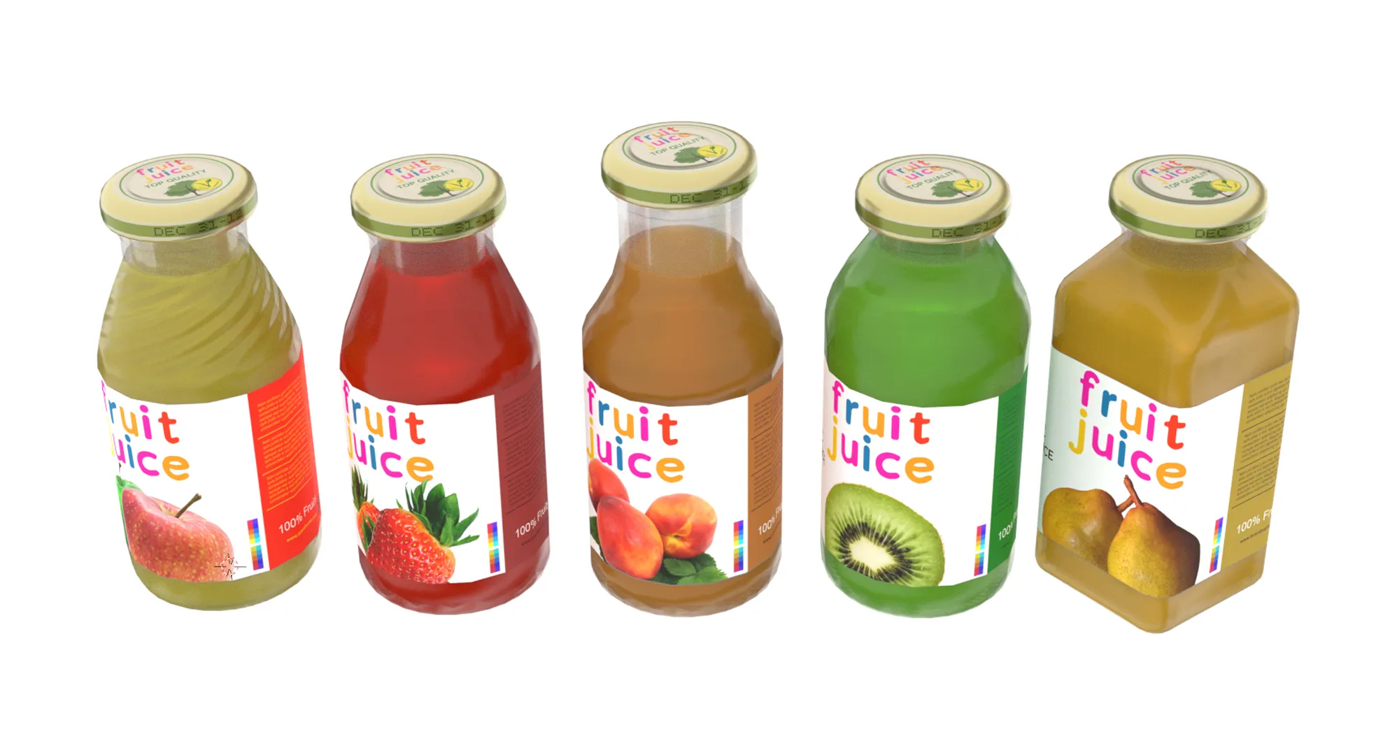Mini juice glass bottles with low-poly mesh 3D Model .c4d .max .obj .3ds .fbx .stl .blend 