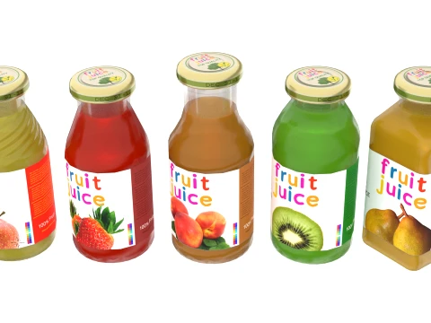 Mini botellas de vidrio para jugo con malla low-poly Modelo 3D