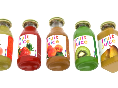 Mini juice glass bottles with low-poly mesh 3D Model