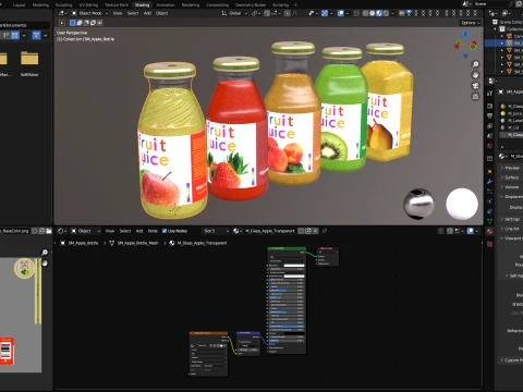 Mini juice glass bottles with low-poly mesh 3D Model