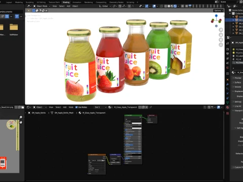 Mini juice glass bottles with low-poly mesh 3D Model
