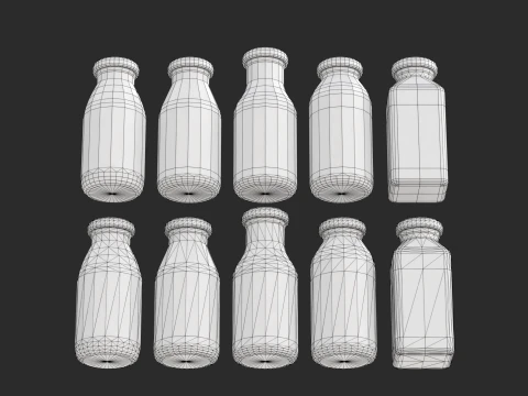 Mini juice glass bottles with low-poly mesh 3D Model