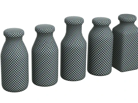 Mini juice glass bottles with low-poly mesh 3D Model