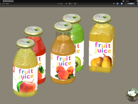 Mini juice glass bottles with low-poly mesh 3D Model