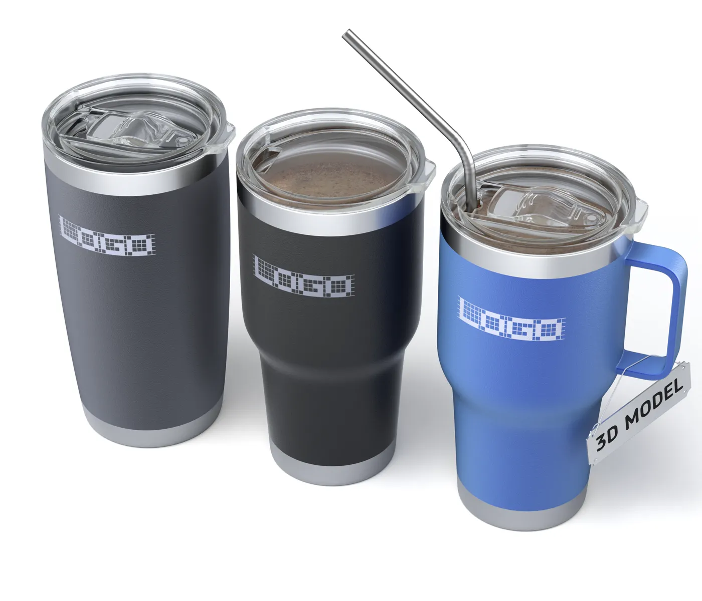 Travel mug tumbler set 3D Model .c4d .max .obj .3ds .fbx .stl .blend