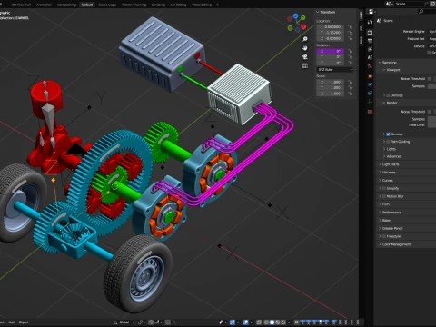 E-CVT Transmission Animation 3D Model