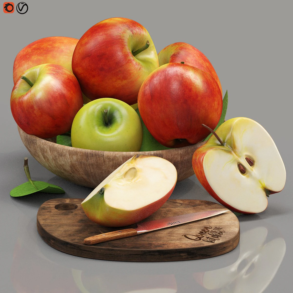 Bowl of apples 3D Model .c4d .max .obj .3ds .fbx .stl .blend 