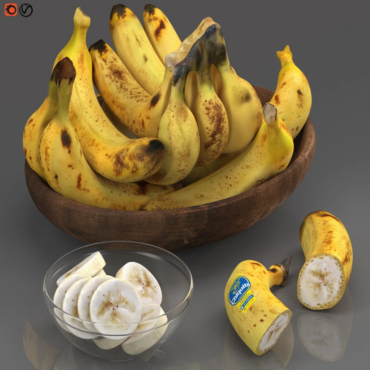 Bowl of bananas 3D Model .c4d .max .obj .3ds .fbx .stl .blend