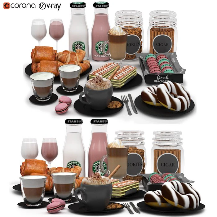 Breakfast Set 02 3D Model .c4d .max .obj .3ds .fbx .stl .blend 