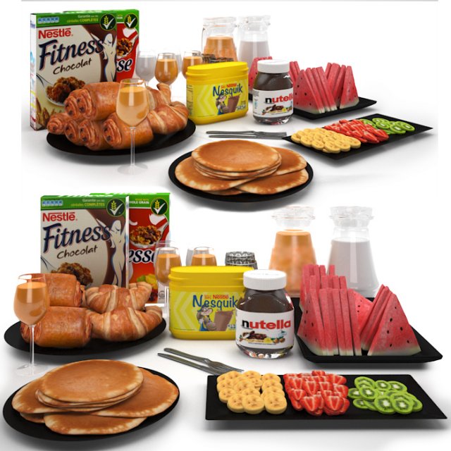 Breakfast set 01 3D Model .c4d .max .obj .3ds .fbx .stl .blend 
