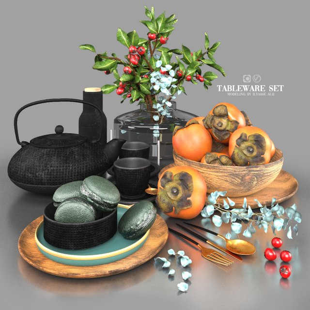 Tableware set 3D Model .c4d .max .obj .3ds .fbx .stl .blend 