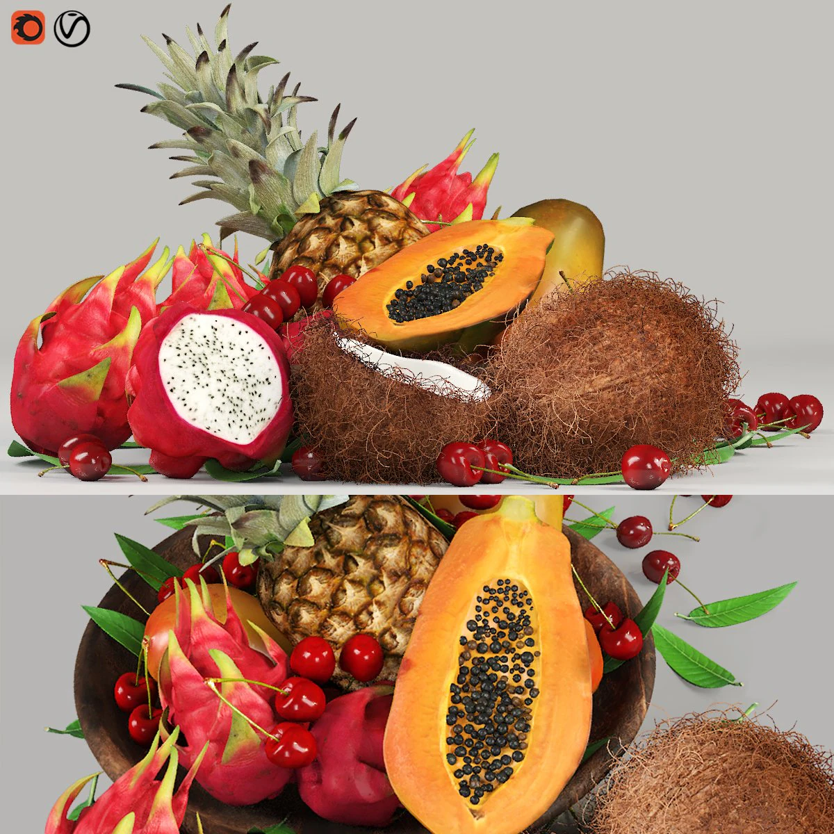 Tropical fruits 3D Model .c4d .max .obj .3ds .fbx .stl .blend 