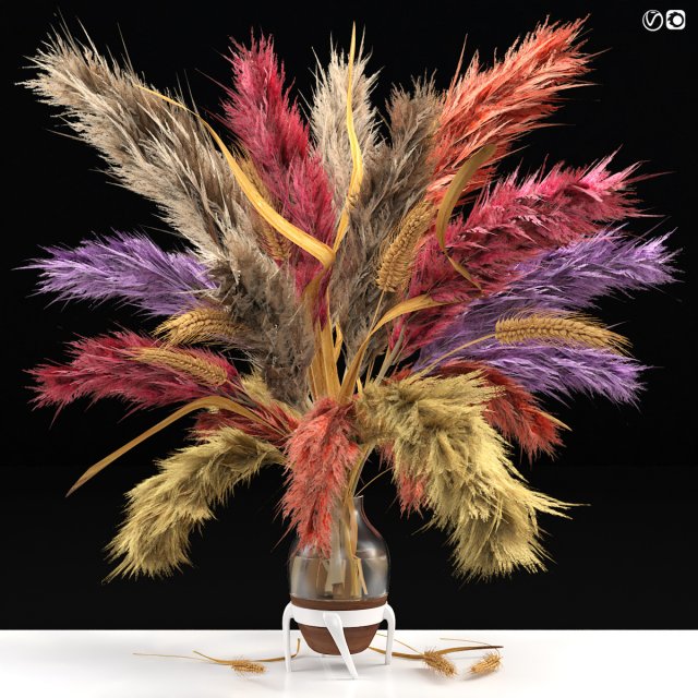 Vase of color pampas grass and Wheat Model 3D .c4d .max .obj .3ds .fbx .stl .blend 