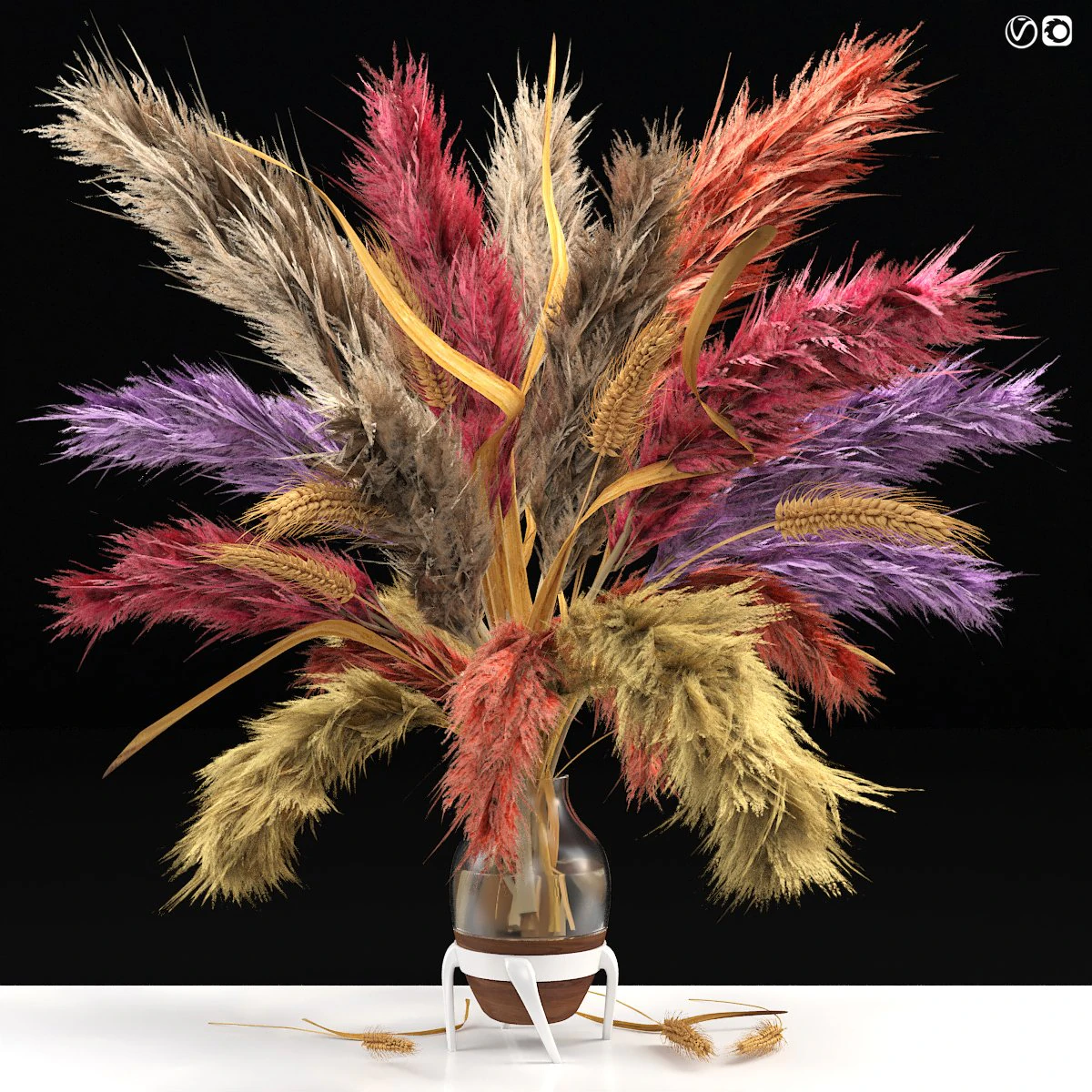Vase of color pampas grass and Wheat 3D Model .c4d .max .obj .3ds .fbx .stl .blend 
