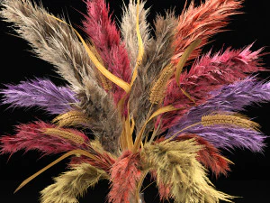 Vase of color pampas grass and Wheat 3D Model