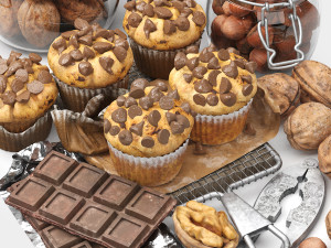 Chocolate muffins and nuts set 3Dモデル