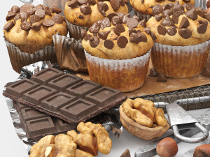 Chocolate muffins and nuts set 3Dモデル