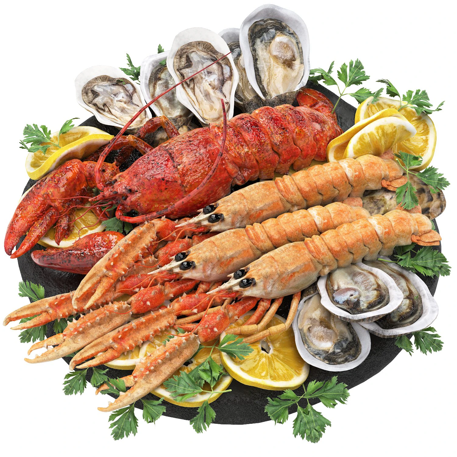 Seafood platter of langoustine lobster and oyster 3D Model .c4d .max .obj .3ds .fbx .stl .blend 