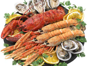 Piatto di frutti di mare con scampi, aragosta e ostriche Modello 3D