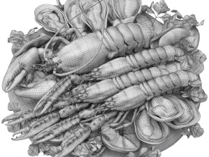 Seafood platter of langoustine lobster and oyster Model 3D