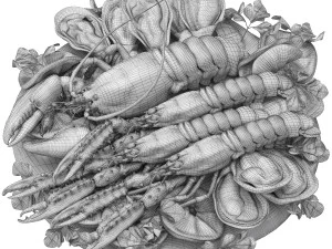 Seafood platter of langoustine lobster and oyster 3D Model