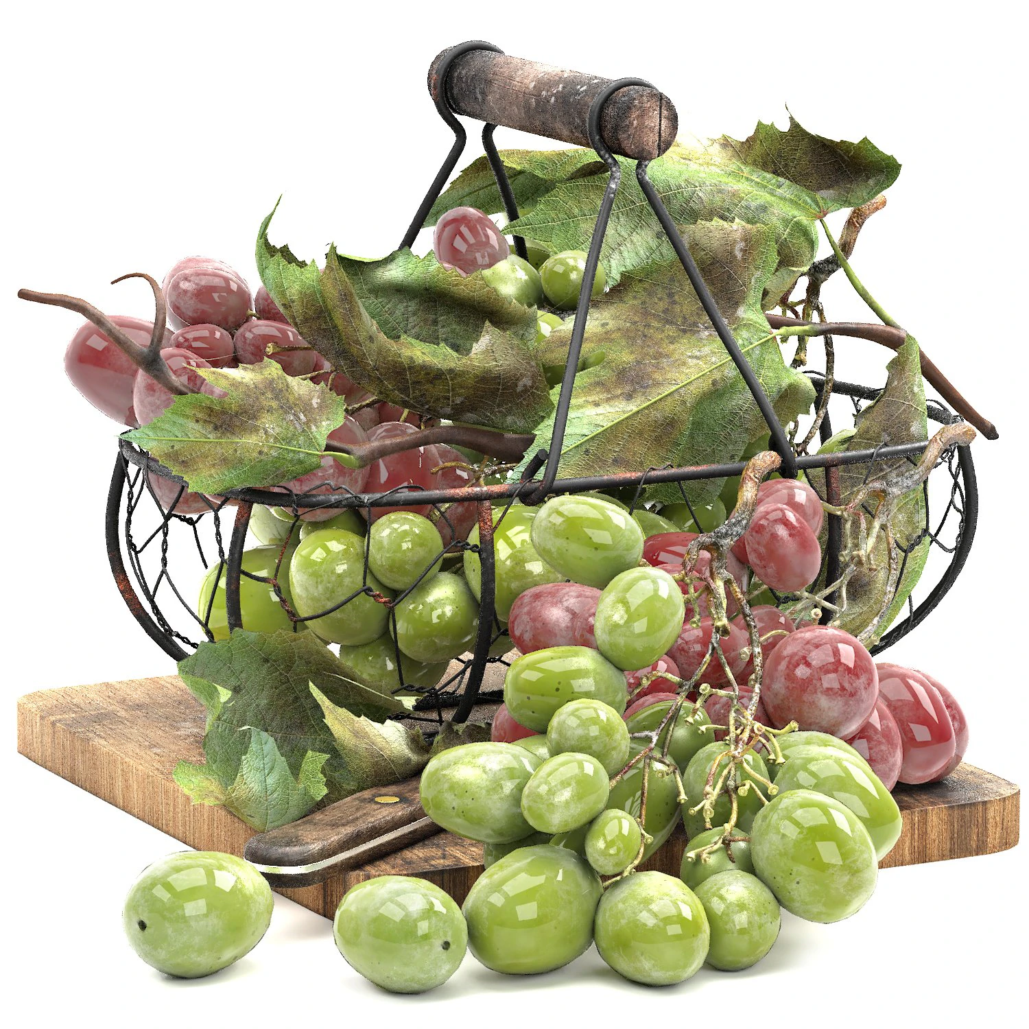 Basket of grapes fruit 3D Model .c4d .max .obj .3ds .fbx .stl .blend 
