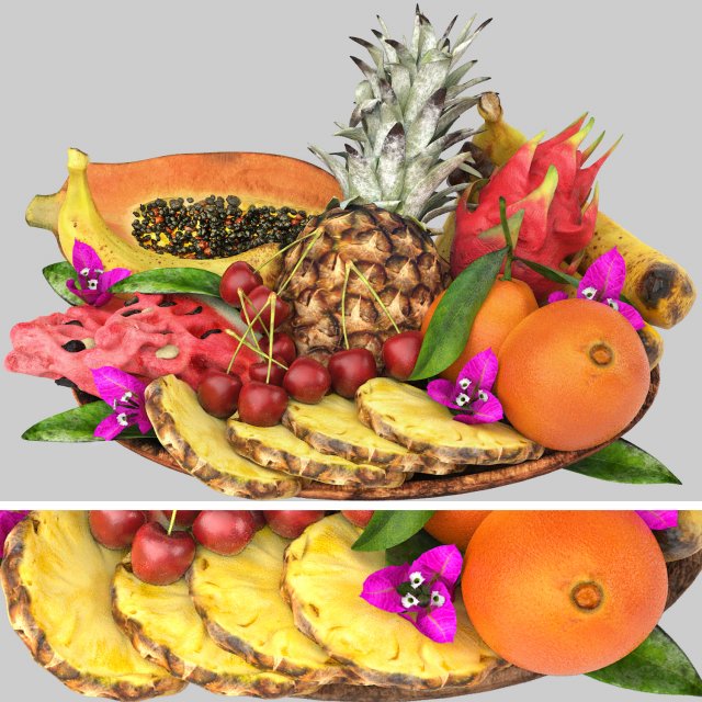 Bowl of exotic tropical fruits 3D Model .c4d .max .obj .3ds .fbx .stl .blend 