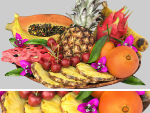 Bowl of exotic tropical fruits 3D-Modell