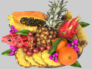 Bowl of exotic tropical fruits 3D Model