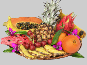 Bowl of exotic tropical fruits 3D Model