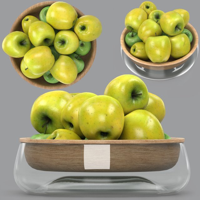 Bowl of green apples Model 3D .c4d .max .obj .3ds .fbx .stl .blend 