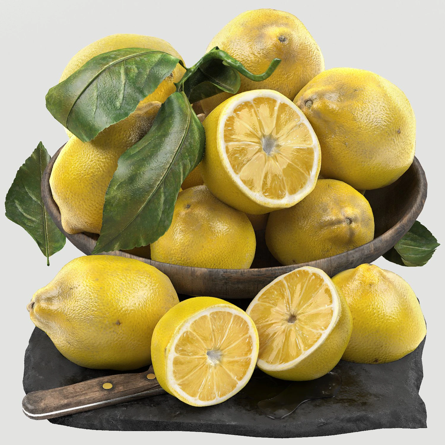 Bowl of lemons 3D Model .c4d .max .obj .3ds .fbx .stl .blend 
