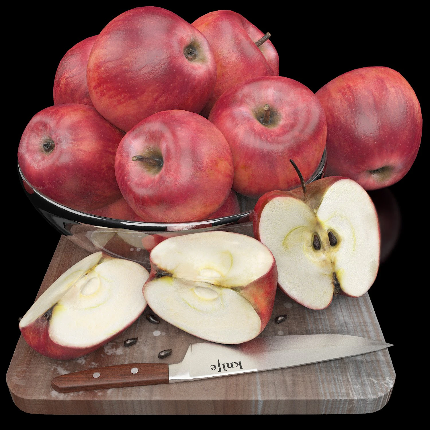 Bowl of red apples 3D Model .c4d .max .obj .3ds .fbx .stl .blend 