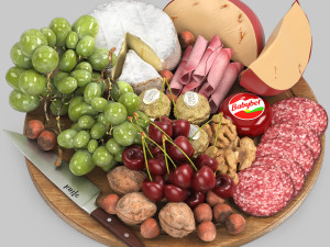 Meat cheese and fruit board Modelo 3D
