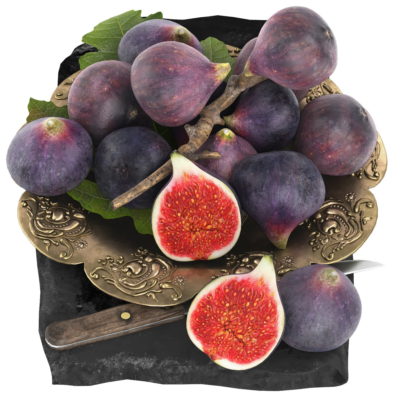 Plate of figs fruit 3D Model .c4d .max .obj .3ds .fbx .stl .blend