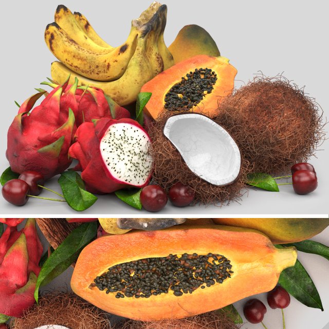 Exotic tropical fruits 3D मॉडल .c4d .max .obj .3ds .fbx .stl .blend 