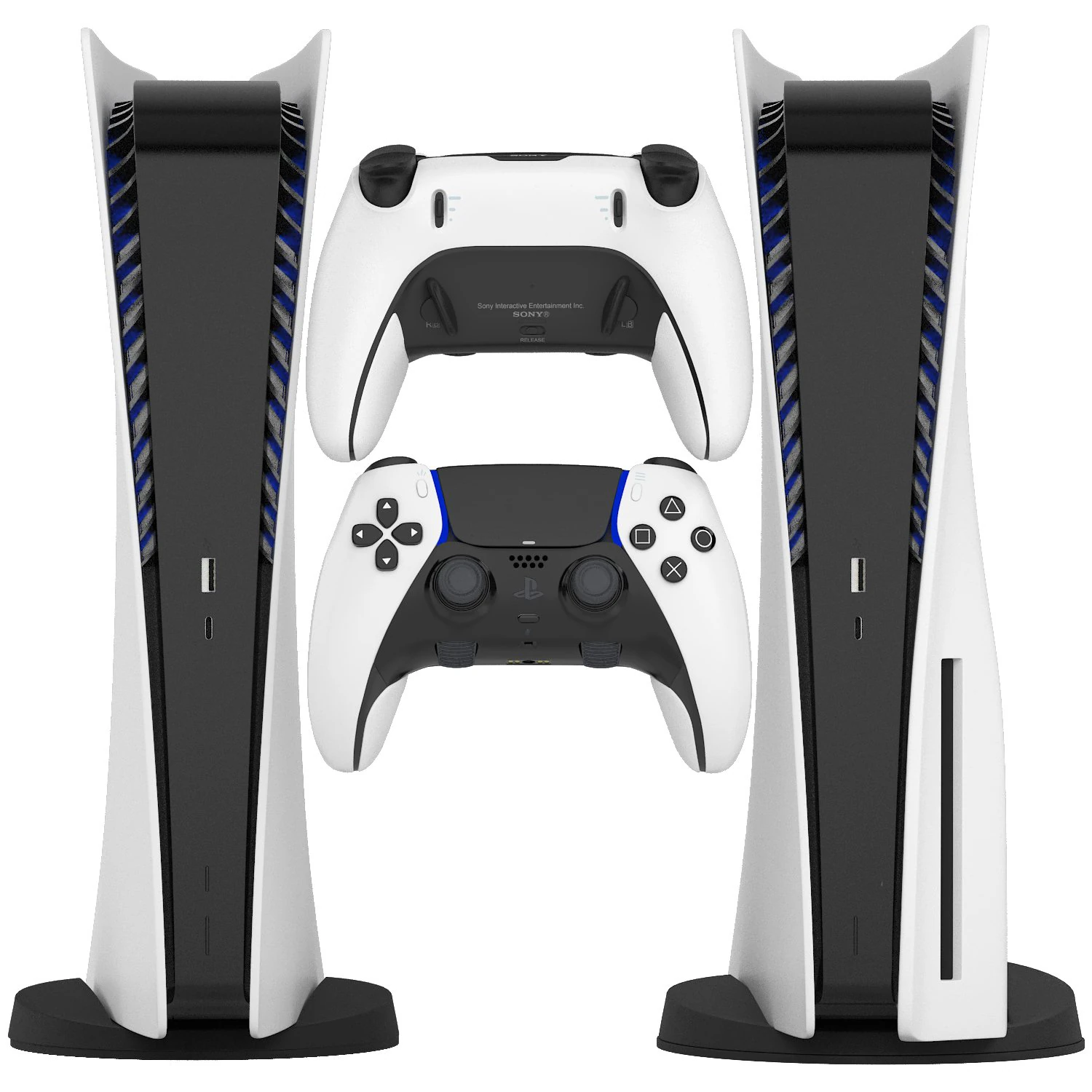 Sony playstation 5 with dualsense edge controller 3D Model .c4d .max .obj .3ds .fbx .stl .blend 
