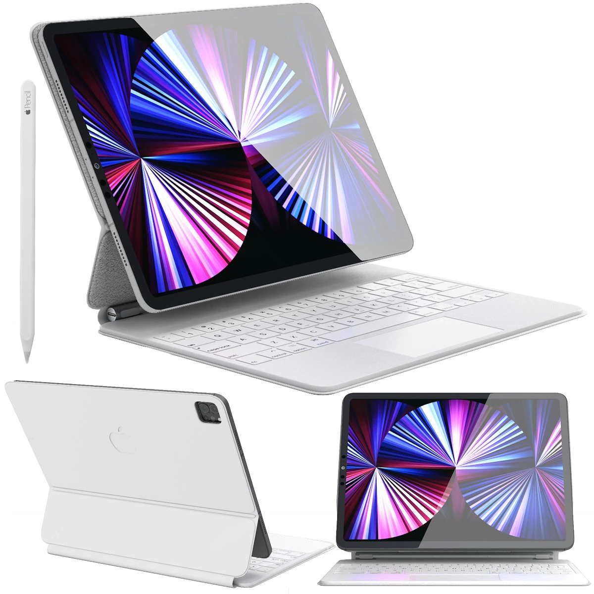 White magic keyboard ipad pro 129 3D Model .c4d .max .obj .3ds .fbx .stl .blend 