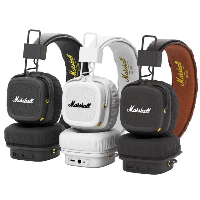 Marshall Major two Bluetooth headphones Model 3D .c4d .max .obj .3ds .fbx .stl .blend 